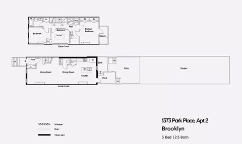 Floor plan for 3 beds, 2.5 baths, 1125 sqft